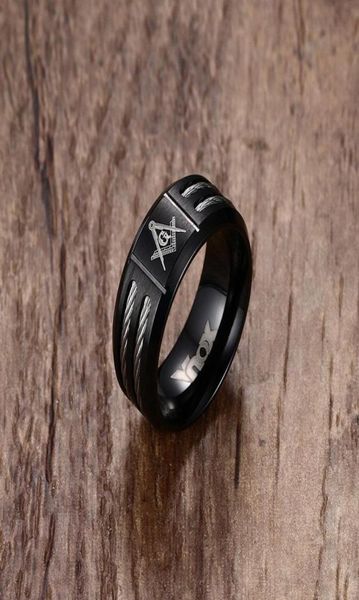 

masonicman mens black rings stainless steel double wire cable inlay ring for men wedding band laser masonic vintage jewelry6851346, Silver