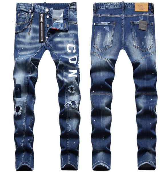 

d2 dsq icon gg men jeans hole men skinny biker distressed jeans designers slim jeans straight denim pants trousers motorcycle man 4310156, Blue