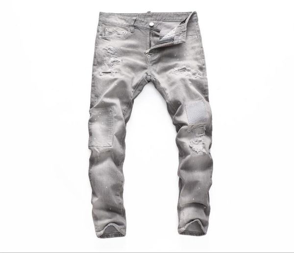 

mens rips stretch black jeans fashion slim fit washed motocycle denim pants panelled hip hop trousers 6012044837, Blue