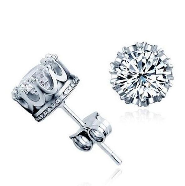 

fashion 925 sterling silver crown cz simulated diamond stud earrings for women men wedding jewelry gift 5770880, Golden;silver