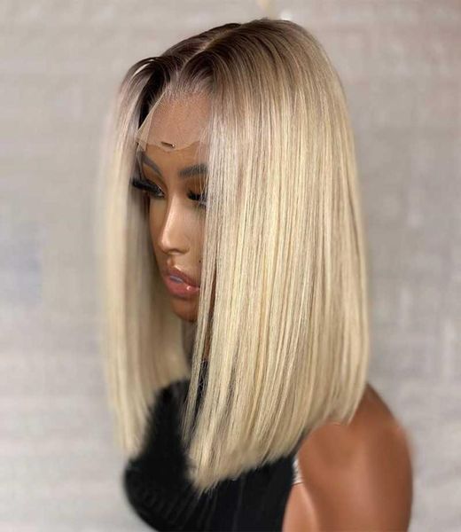 

short bob wig ombre blonde colored lace part human hair wigs for black women brown613 straight brazilian1525008, Black;brown