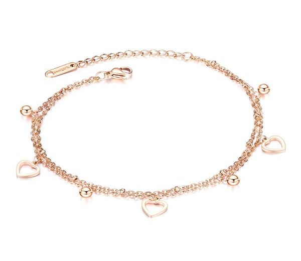 

rose gold tiny anklets heart and beads chain anklets bracelet in stainless steel7173963, Red;blue