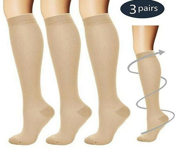 

palicy 3 pairs compression knee high socks 2030mm hg graduated mens womens s  l xl foot leg support stocking sport stockings c5308366, Black;white