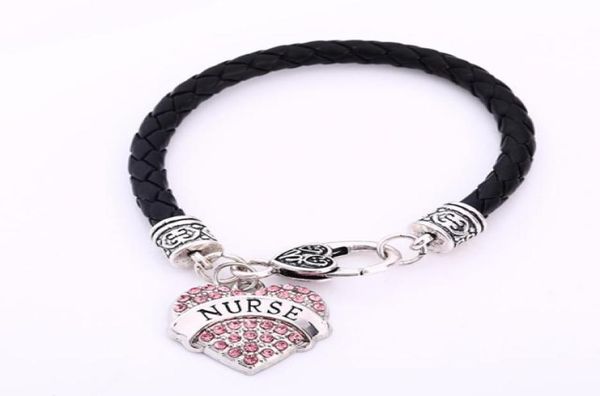 

leather bracelet word nurse pendant friendship necklace for menwomen colorful heart necklaces crystal heart lobster clasp 10pcsl8183871, Golden;silver