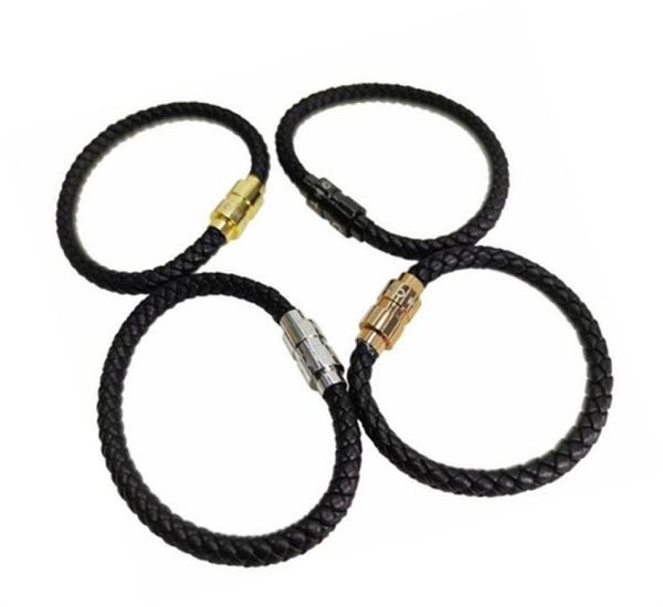 

luxury designer leather bracelets mens black charm bracelets pulseira masculina magnet man bangles fashion jewelry3744596, Golden;silver