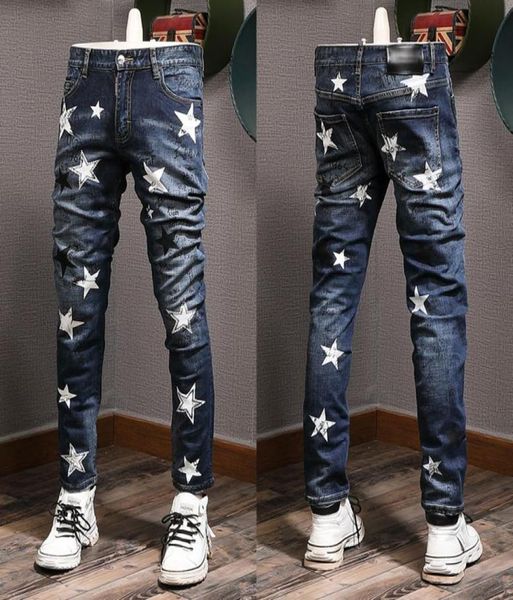 

cool men colors painted damaged gray color jeans skater fit wornout vintage skinny fit leg denim4973513, Blue