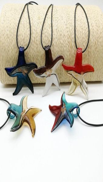 

whole fashion 5pcs starfish mix color silver foil lampwork glass necklace pendants fashion necklace4313815