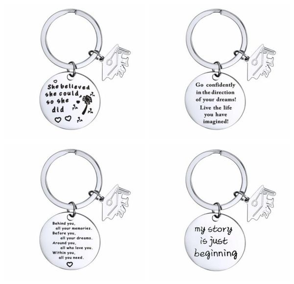 

2021 graduate keychain stainless steel class of school university key chain student postgraduate mini love gift1546086, Slivery;golden