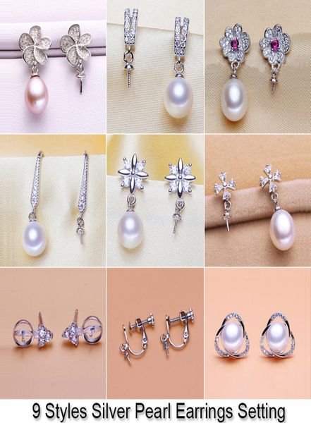 

shiny pearl earring setting zircon silver earrings setting pearl stud earring mounting earring blank diy jewelry diy gift 18pcs7167927, Slivery;crystal