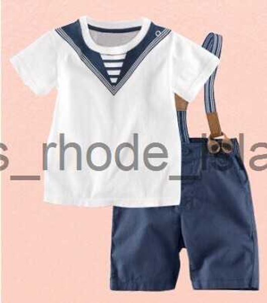 

clothing sets baby boys clothing set short sleeve navy style t shirt + straps pants 2pcs toddler clothes set 80-120 fit 1-5age kids suits tr, White