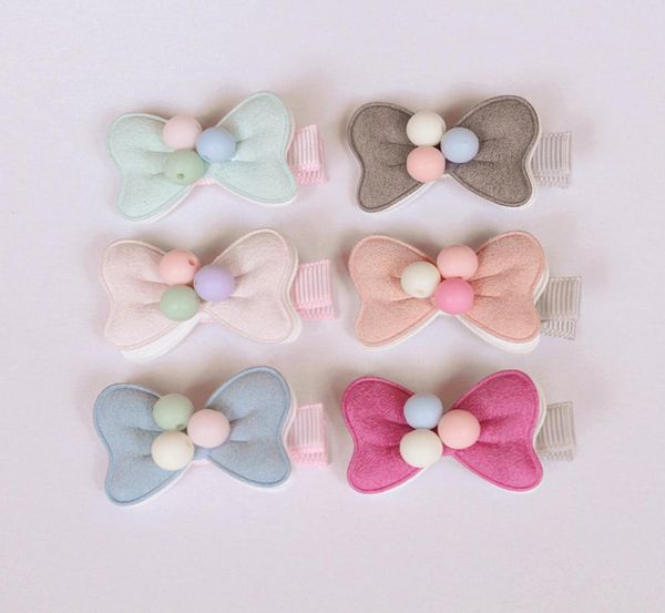 

20pcslot 2016 new arrival small bow baby girl hair clip light pink double level hair bow with beads kids hairpins solid cloth1800996, Slivery;white