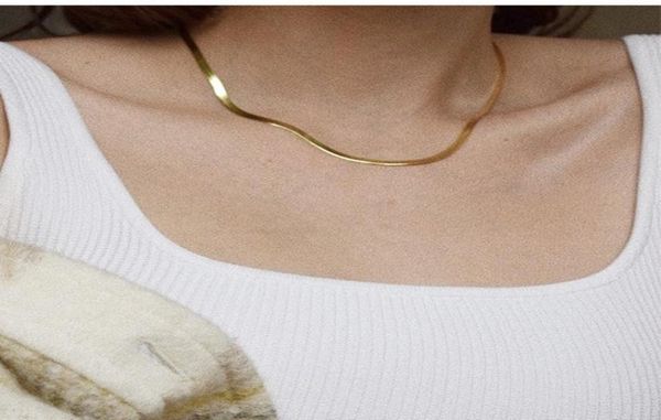 

titanium steel 18k gold plated choker metal wind bone chain necklace1846137, Silver