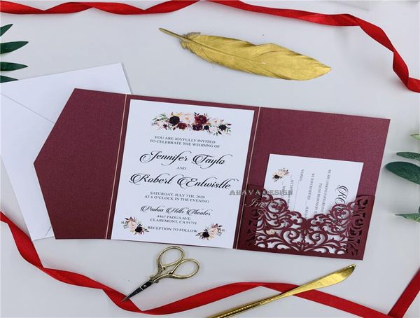

diy invitation kit burgundy laser cut invites for wedding quince sweet sixteen laser cut pocket invites with belly band6985397, Black