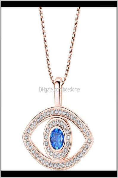 

pendants jewelry drop delivery 2021 luxury blue cubic zirconia evil eye necklace for women plated sier gold crystal rhinestone p4713618, Silver
