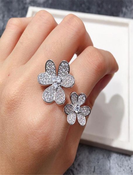 

fashion classic lucky 4four leaf clover 3 flowers open band rings with diamonds s925 silver 18k gold for womengirls valentine02878478