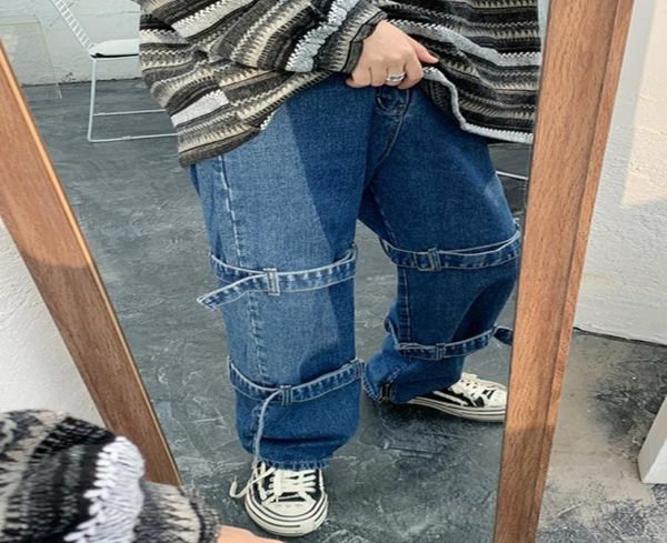 

men039s jeans men spring chic straight pants loose wide leg casual homme denim trousers blackblue large size streetwear2974005, Blue