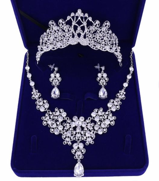 

wedding bride jewelry tiaranecklaceearrings set korean tiara wedding diamond necklace set wedding accessories whole1055967, Slivery;golden