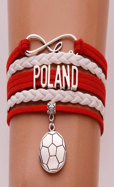 

infinity love poland bracelets bangles soccerheart charm braided pu leather for women men bracelet jewelry drop 1825186, Golden;silver