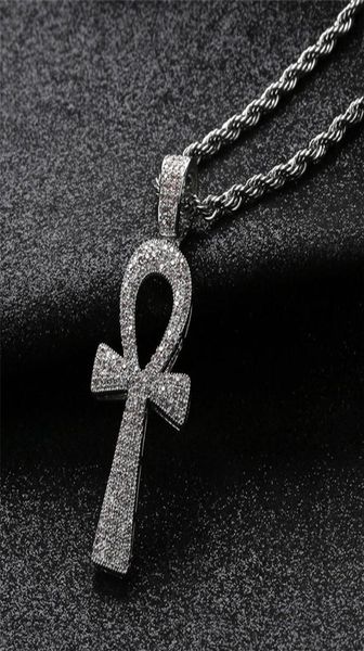 

iced out egyptian ankh key pendant necklace with chain 2 colors fashion mens necklace hip hop jewelry 201013239r3670178, Silver