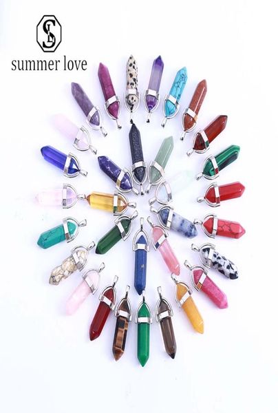 

fashion bulk natural stone bullet pendant necklace multicolor charm 6 side pendulum crystal adorable accessory jewelry gift for wo9957922, Bronze;silver