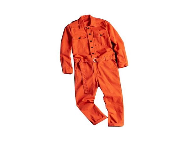 

men039s jeans lapel longsleeved jumpsuit male hiphop style casual loose multipocket comfortable overalls orange red7632944, Blue