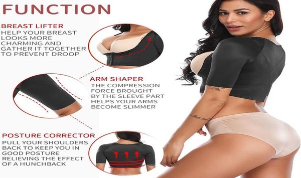

women039s shapers upper arm shaper humpback posture corrector arms shapewear back support women compression slimming sleeves sl4002982, Black;white