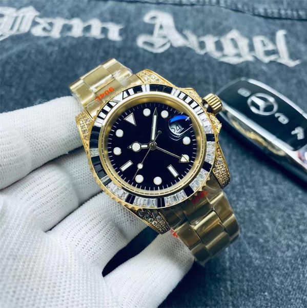 

automatic mechanical watch men's 40mm 904l diamond circle diving watch all stainless steel sapphire watch watch waterproof luminous, Slivery;brown