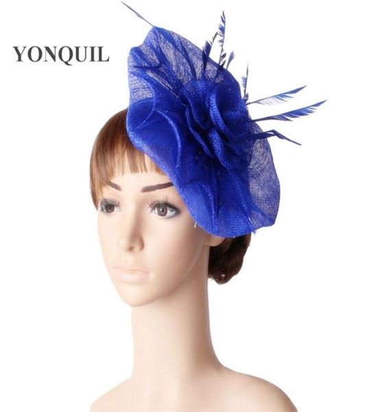 

fancy color sinamay occasion fascinator headpiece feather wedding headwear race hair accessories millinery church hat myq1264931476, Slivery;golden