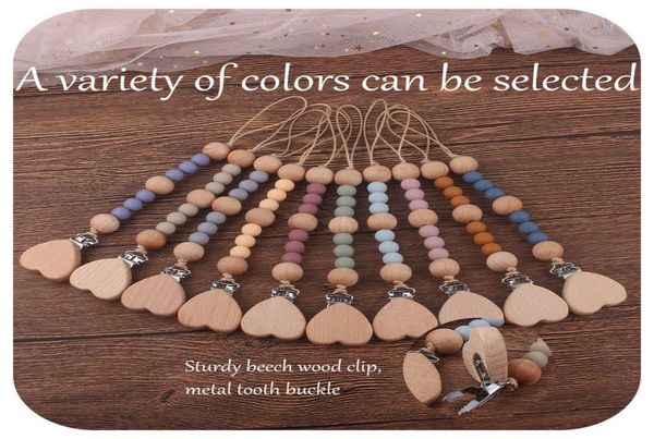 

baby pacifier chain heart wood clips dummy pacifiers clip silicone beads nursing teething gift for newborn8665892