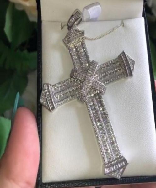 

vecalon charm long cross pendant 925 sterling silver pave cz stone cross pendant necklace for women men statement party jewelry9088991