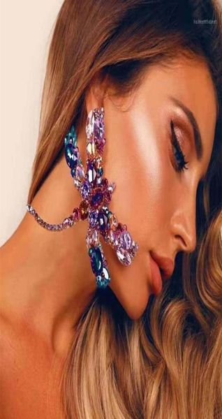 

dangle chandelier novelty design crystal gems dragonfly shaped earrings jewelry fashion girls party big statement accessories16246032, Silver