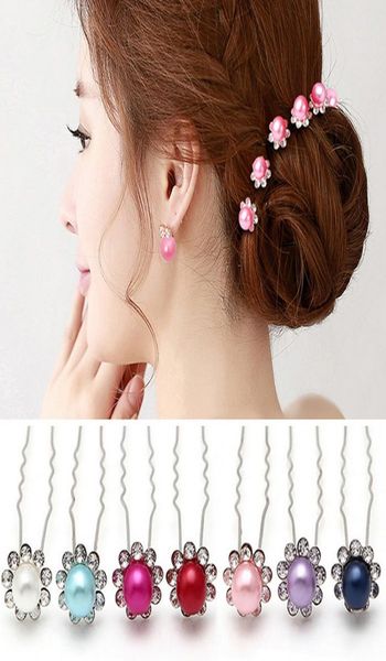 

50pcs lot fashion women jewellery wedding bridal crystal rhinestone flower pearl hair pins hair clips mix color my16242152, Golden;silver