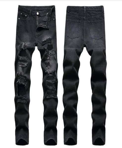 

black skinny jeans men solid ripped jeans for men new casual stretch man pantalon jean4368557, Blue
