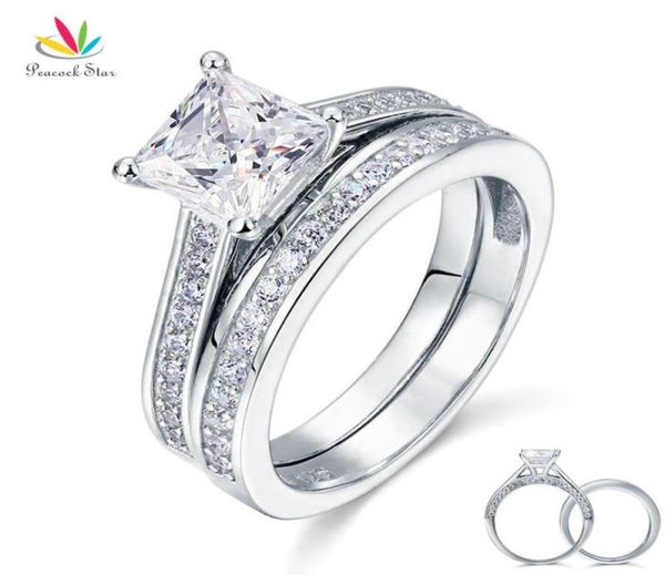 

peacock star 15 ct princess cut solid 925 sterling silver 2pcs wedding promise engagement ring set cfr8009s t1906271373936, Slivery;golden