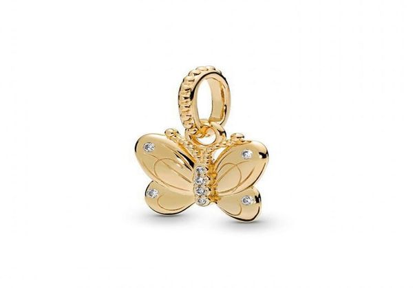 

new authentic 925 sterling silver charm gold color shine spring butterfly with crystal pendant beads fit brand charm bracelet diy 8773643, Black