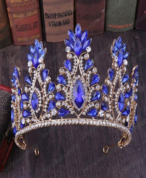 

luxury gold crystal beads bridal tiaras and crowns teardrop rhinestone diadem headpiece hair jewelry wedding hair accessories2851658, White;golden