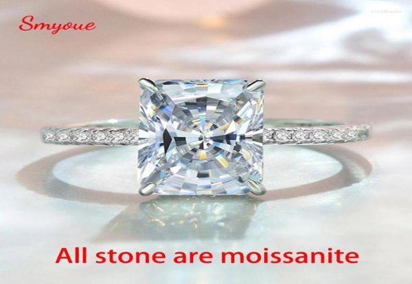 

cluster rings smyoue 4ct radiant cut moissanite solitaire ring for women d color sparkling created diamond wedding band s925 sterl8804728, Golden;silver