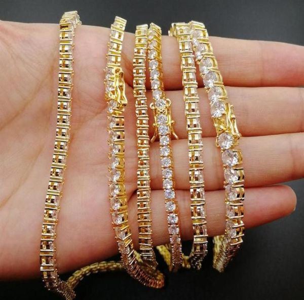 

hiphop one row 3mm d color tennis chain necklaces for men 925 silver iced out zircon necklace pass diamond test230k4360488