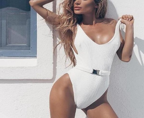 

2020 woman one piece swimming suit solid color bikini with belt backless beach swimsuits4871598, White;black