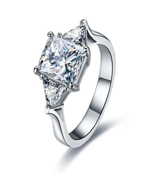 

whole 3ct 18k white gold plated emerald square synthetic diamond rings for women 3 stones mounting wedding rings for women2892723, Golden;silver
