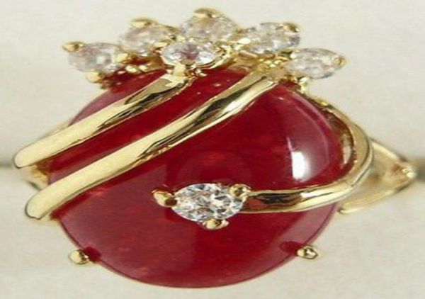 

jewelry gold plated red jade inlay crystal ring 7 8 901232044586, Silver