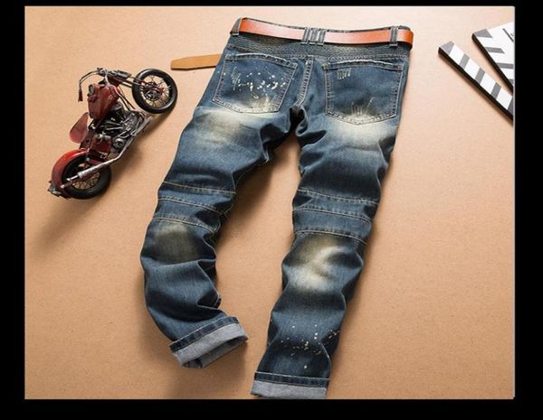 

fashion new men jeans cool mens distressed ripped jeans fashion designer straight motorcycle biker jeans causal denim pants street9900640, Blue
