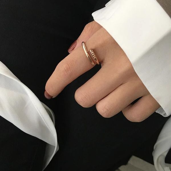 

nail ring classic love gold silver titanium steel diamond cz band ring men and women letters luxury exquisite wedding couple lover gift jewe