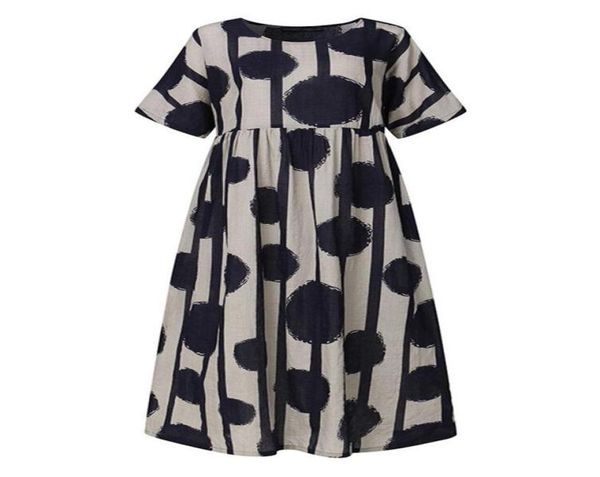 

casual dresses m5xl cotton and linen dress women summer short sleeve dot striped print loose oversized plus size clothing4088094, Black;gray