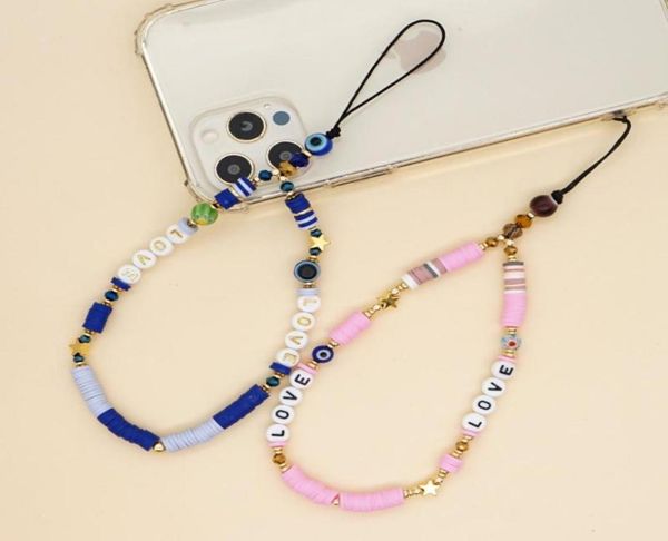 

link chain phone charm beads for mobile charms love letter acrylic mix color bead lanyard hangs heise jewerly5706455, Black