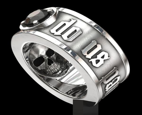 

039till death do us part039 stainless steel skull ring black diamond punk wedding engagement jewelry for men size 6 136187032, Silver