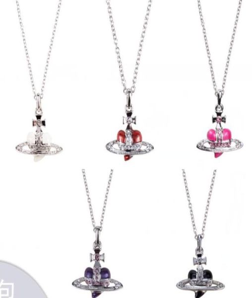 

classic lacquer love necklace small fashion explosion style multicolor small love heart gold and silver edge saturn necklace7689143