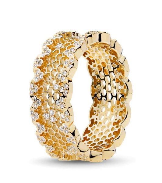 

real 925 sterling silver honeycomb lace ring 18k gold luxury designer jewelry women diamond engagement rings with pandora original1369090