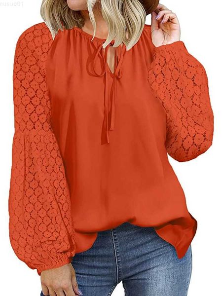 

women's blouses shirts women blouses and 2023 trendy v neck casual loose pullover oversize hollow-out lace long sleeve elegant office, White