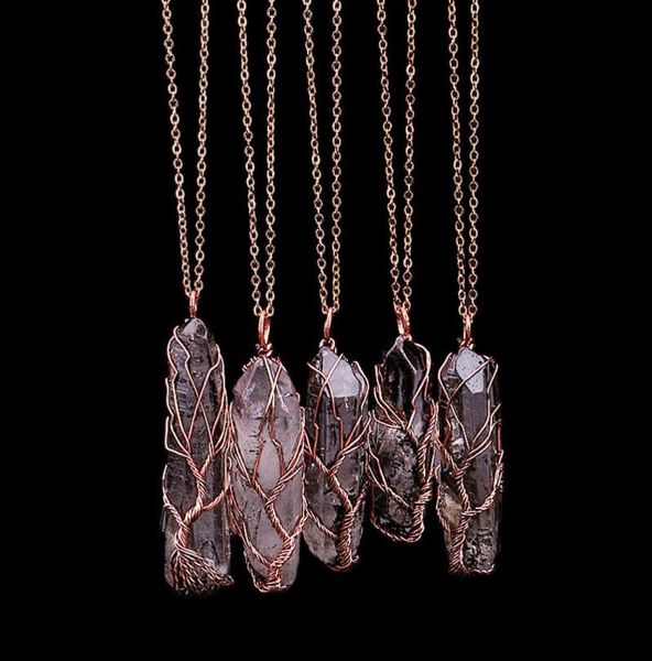 

rainbow crystal quartz pendants necklace for women natural stones hexagonal prism healing point life tree chakra pendulum jewelry 7869003, Silver